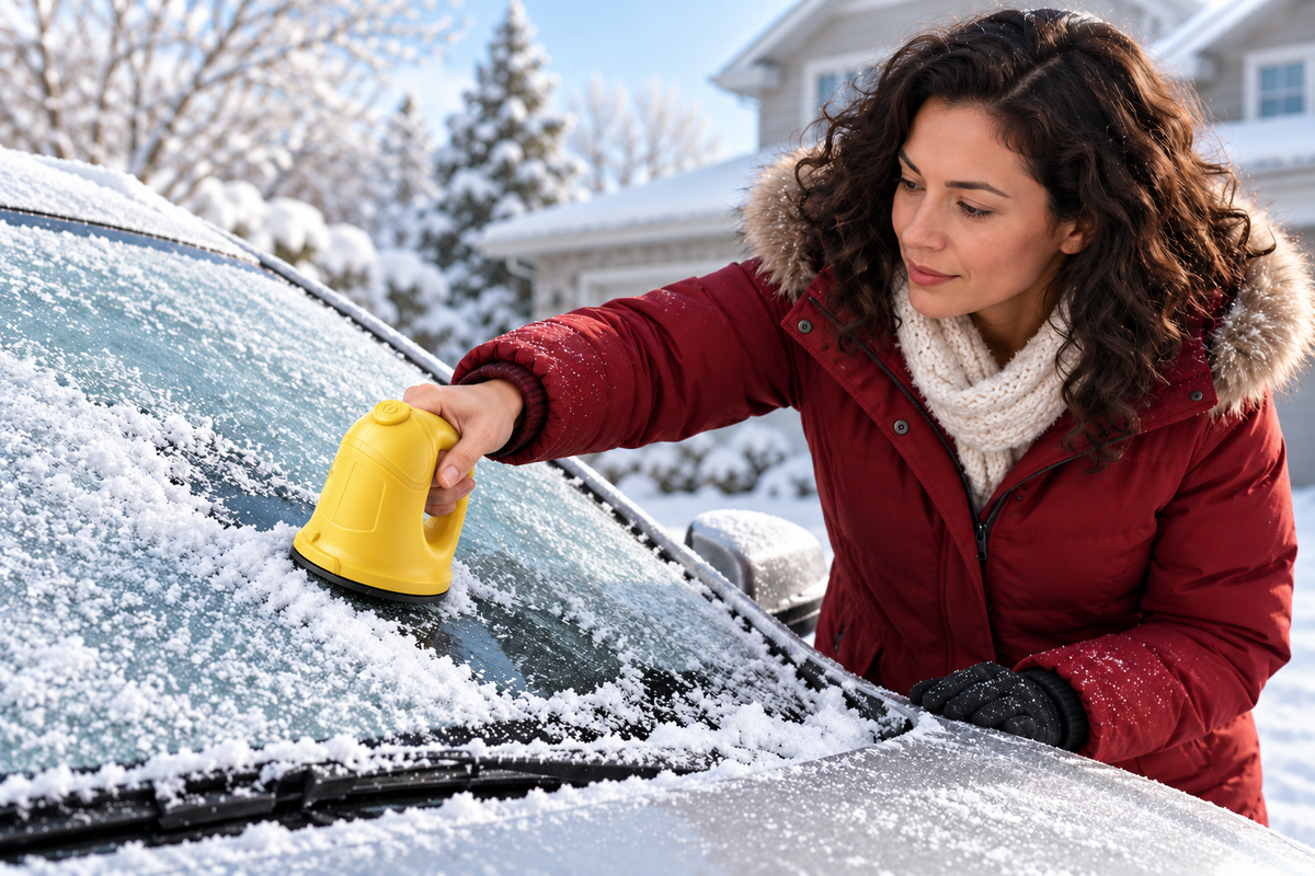 FrostSnap electric ice scraper — 04 frostsnap driveway (illustration)